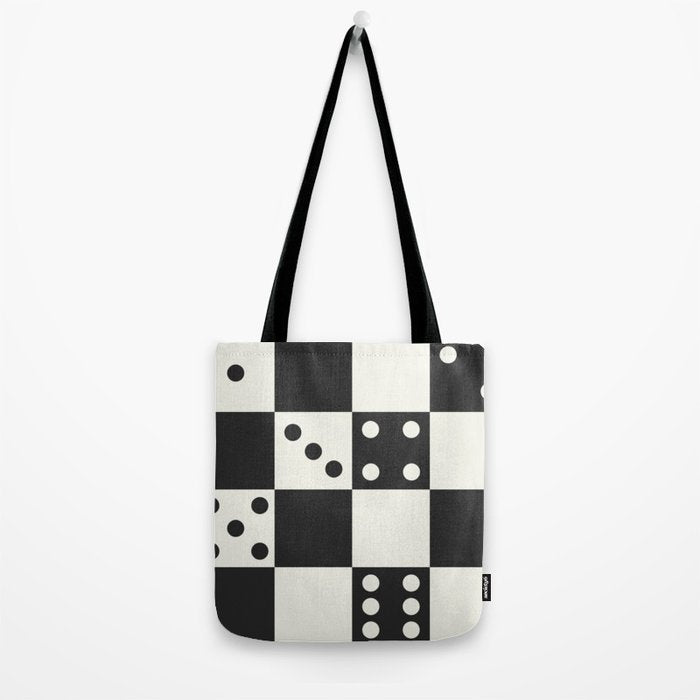 Checkered Dice Pattern (Creamy Milk & Dark Charcoal Color Palette) Tote Bag Gallery Image 2