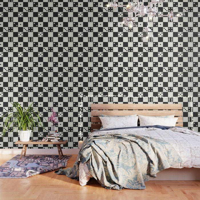 Checkered Dice Pattern (Creamy Milk & Dark Charcoal Color Palette) Wallpaper Gallery Image 3