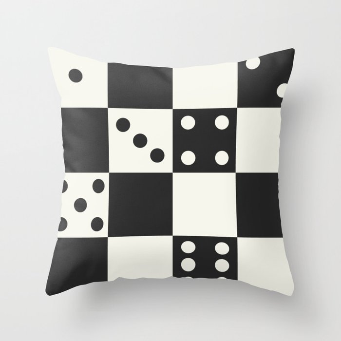 Checkered Dice Pattern (Creamy Milk & Dark Charcoal Color Palette) Throw Pillow Gallery Image 1