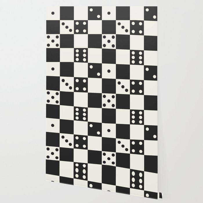 Checkered Dice Pattern (Creamy Milk & Dark Charcoal Color Palette) Wallpaper Gallery Image 2