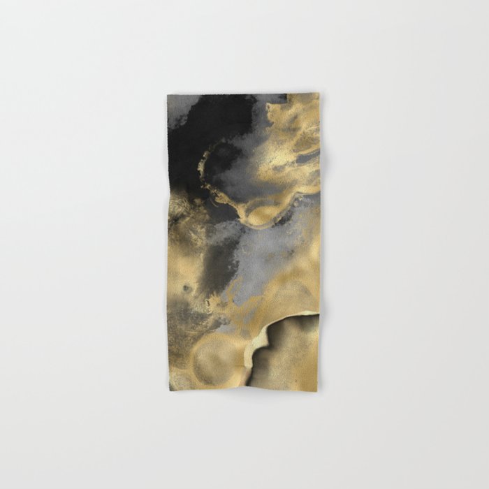 Gold and Black Modern Abstract Art Print Bath Towel Gallery Image 1