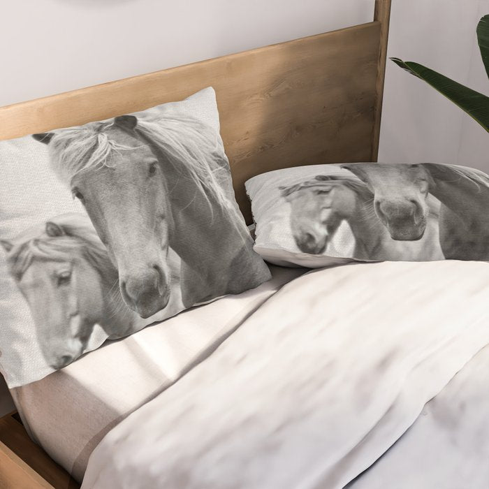 Horses - Black & White Pillow Sham Gallery Image 2