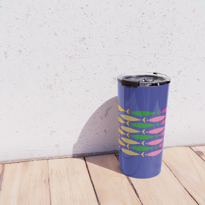 Fish Stripe Colorful Vivid Minimal Mid Century Modern Ocean Pattern on Blue Travel Mug Gallery Image 4