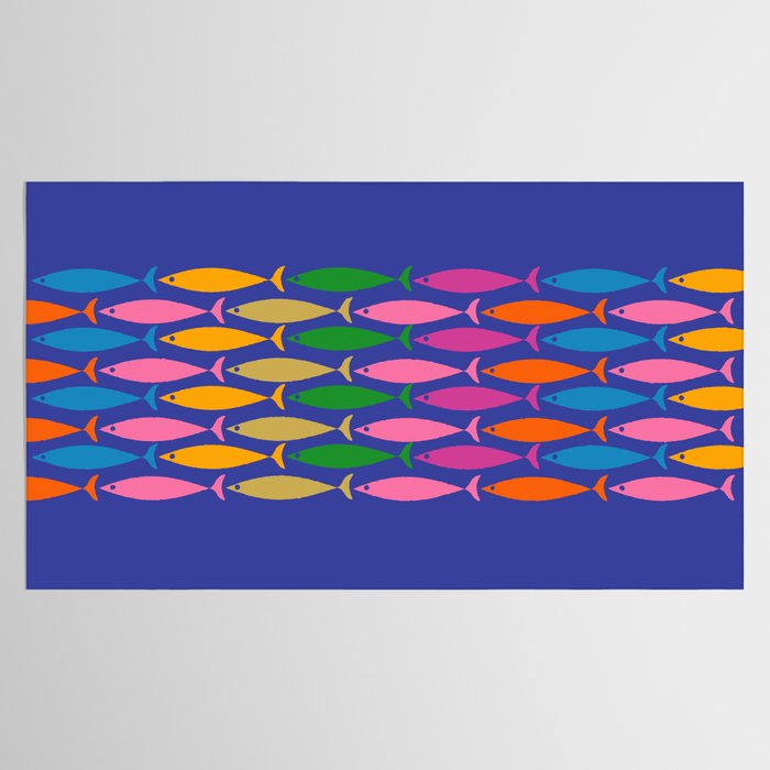 Fish Stripe Colorful Vivid Minimal Mid Century Modern Ocean Pattern on Blue Tablecloth Gallery Image 2