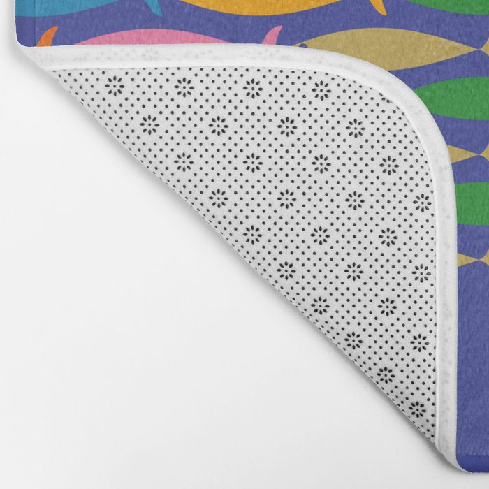 Fish Stripe Colorful Vivid Minimal Mid Century Modern Ocean Pattern on Blue Bath Mat Gallery Image 2