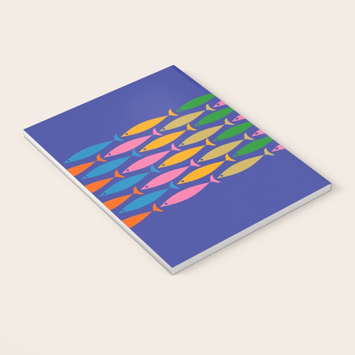 Fish Stripe Colorful Vivid Minimal Mid Century Modern Ocean Pattern on Blue Notebook Gallery Image 3