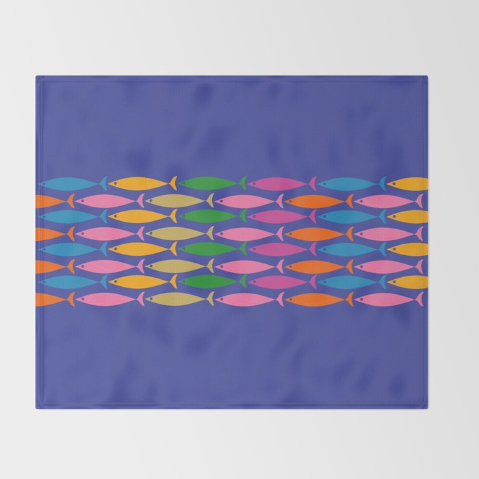 Fish Stripe Colorful Vivid Minimal Mid Century Modern Ocean Pattern on Blue Throw Blanket Gallery Image 2