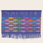 Fish Stripe Colorful Vivid Minimal Mid Century Modern Ocean Pattern on Blue Wall Hanging Gallery Image 1