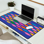 Fish Stripe Colorful Vivid Minimal Mid Century Modern Ocean Pattern on Blue Desk Mat Gallery Image 2