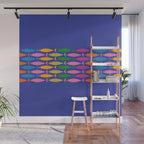 Fish Stripe Colorful Vivid Minimal Mid Century Modern Ocean Pattern on Blue Wall Mural Gallery Image 1