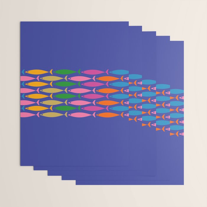 Fish Stripe Colorful Vivid Minimal Mid Century Modern Ocean Pattern on Blue Wrapping Paper Gallery Image 3