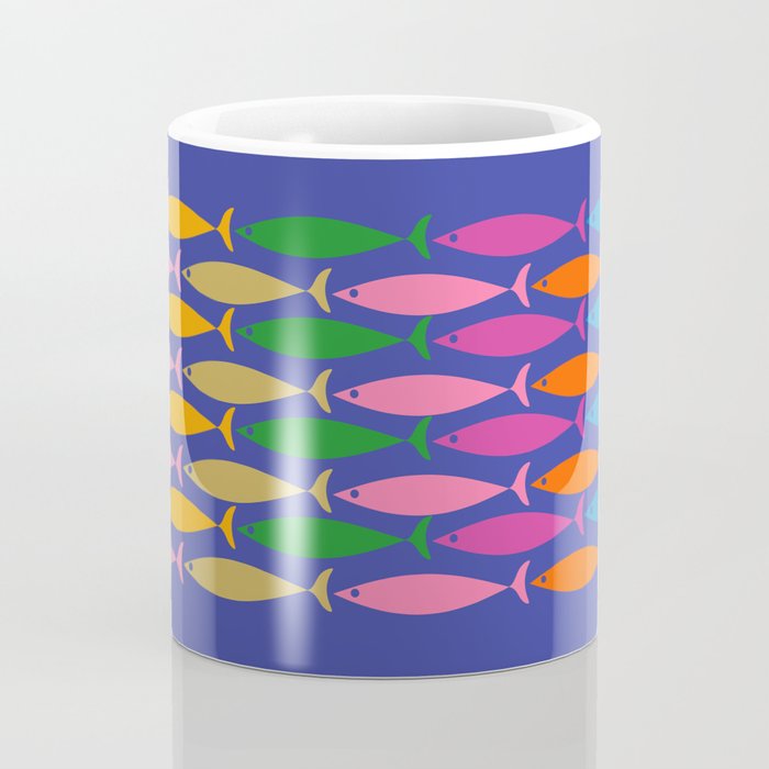 Fish Stripe Colorful Vivid Minimal Mid Century Modern Ocean Pattern on Blue Coffee Mug Gallery Image 4