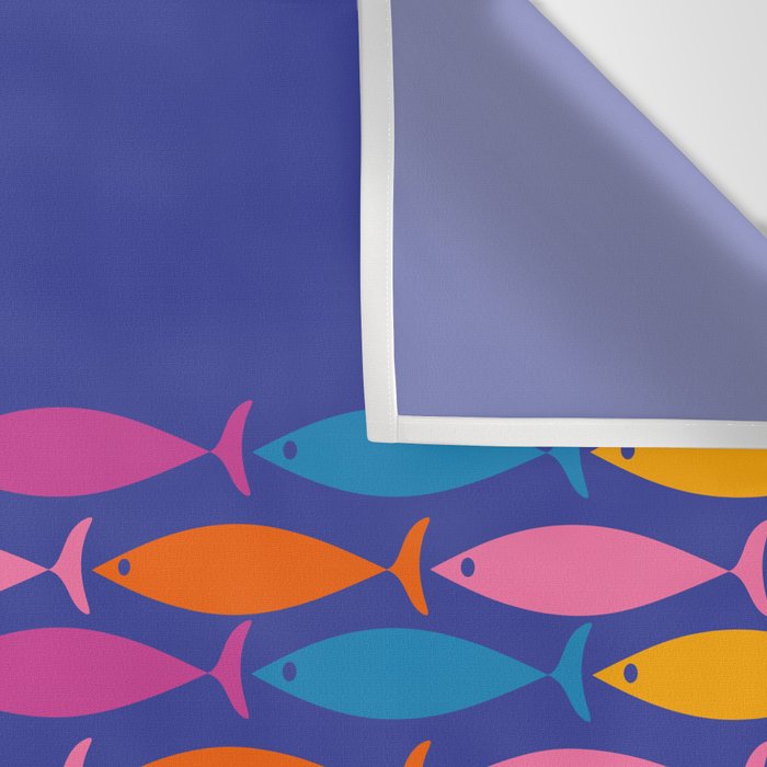 Fish Stripe Colorful Vivid Minimal Mid Century Modern Ocean Pattern on Blue Wall Tapestry Gallery Image 3