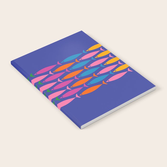 Fish Stripe Colorful Vivid Minimal Mid Century Modern Ocean Pattern on Blue Notebook Gallery Image 2