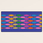 Fish Stripe Colorful Vivid Minimal Mid Century Modern Ocean Pattern on Blue Desk Mat Gallery Image 3