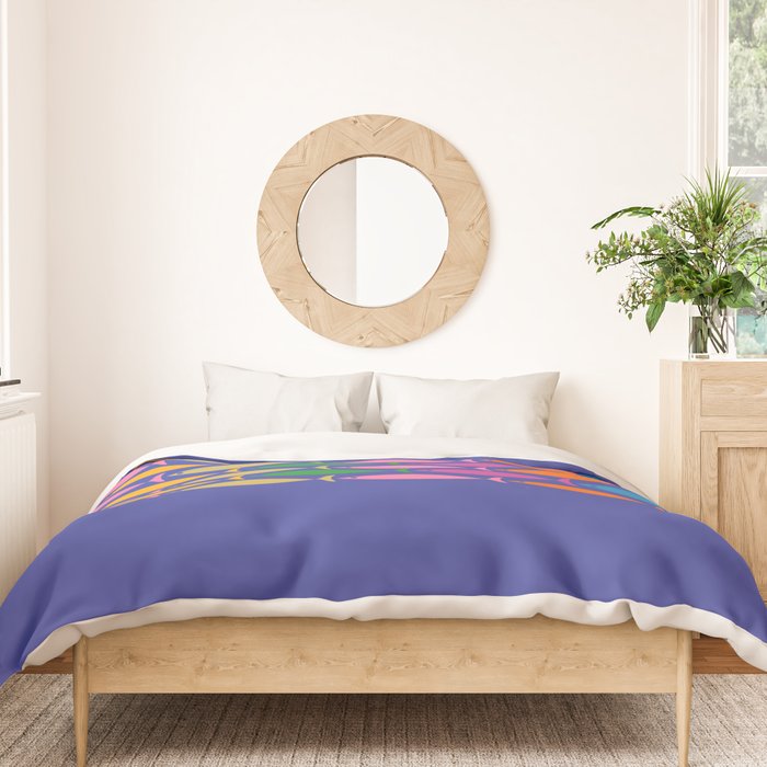 Fish Stripe Colorful Vivid Minimal Mid Century Modern Ocean Pattern on Blue Duvet Cover Gallery Image 3
