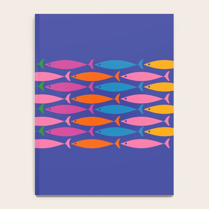 Fish Stripe Colorful Vivid Minimal Mid Century Modern Ocean Pattern on Blue Notebook Gallery Image 4