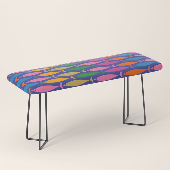 Fish Stripe Colorful Vivid Minimal Mid Century Modern Ocean Pattern on Blue Bench Gallery Image 1