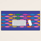 Fish Stripe Colorful Vivid Minimal Mid Century Modern Ocean Pattern on Blue Desk Mat Gallery Image 1