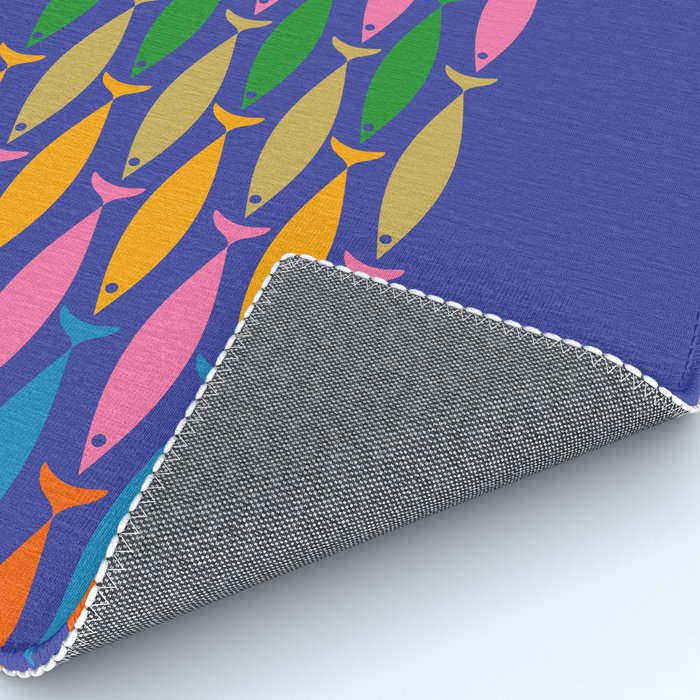Fish Stripe Colorful Vivid Minimal Mid Century Modern Ocean Pattern on Blue Rug Gallery Image 4