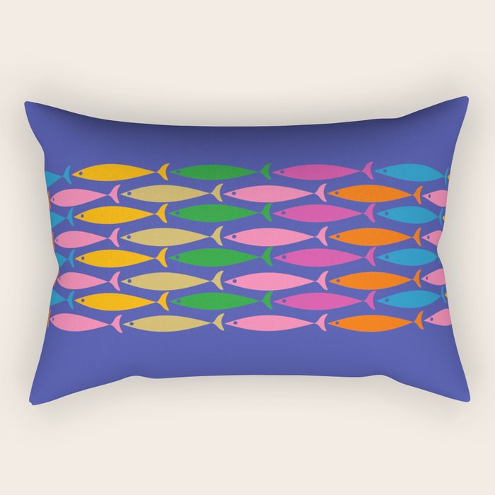 Fish Stripe Colorful Vivid Minimal Mid Century Modern Ocean Pattern on Blue Rectangular Pillow Gallery Image 2