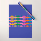 Fish Stripe Colorful Vivid Minimal Mid Century Modern Ocean Pattern on Blue Wrapping Paper Gallery Image 1