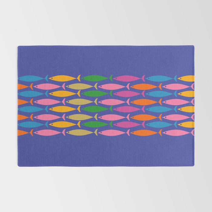 Fish Stripe Colorful Vivid Minimal Mid Century Modern Ocean Pattern on Blue Rug Gallery Image 2