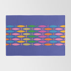 Fish Stripe Colorful Vivid Minimal Mid Century Modern Ocean Pattern on Blue Rug Gallery Image 2