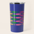 Fish Stripe Colorful Vivid Minimal Mid Century Modern Ocean Pattern on Blue Travel Mug Gallery Image 1
