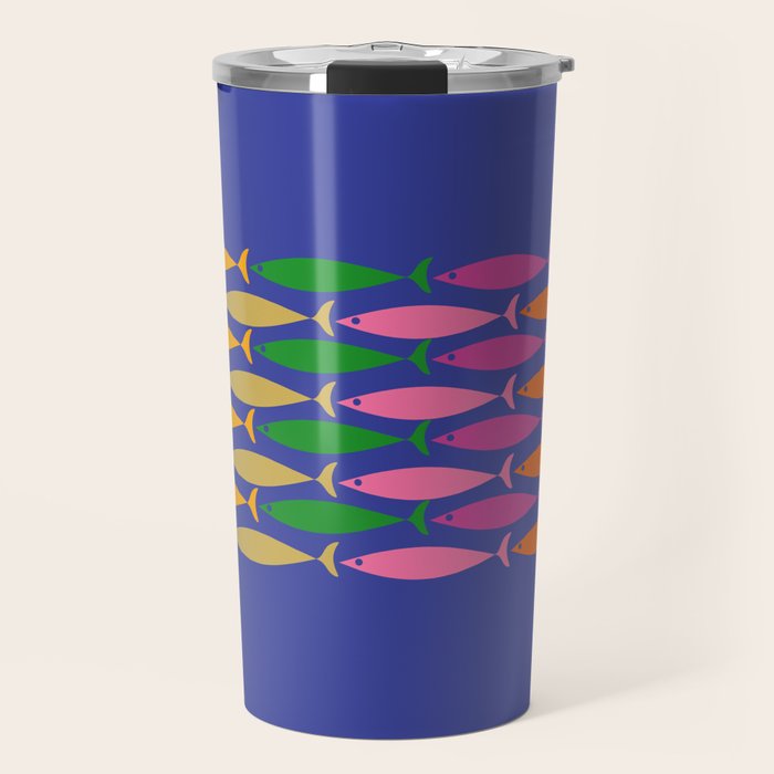 Fish Stripe Colorful Vivid Minimal Mid Century Modern Ocean Pattern on Blue Travel Mug Gallery Image 1