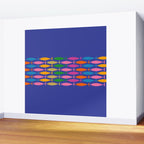 Fish Stripe Colorful Vivid Minimal Mid Century Modern Ocean Pattern on Blue Wall Mural Gallery Image 2