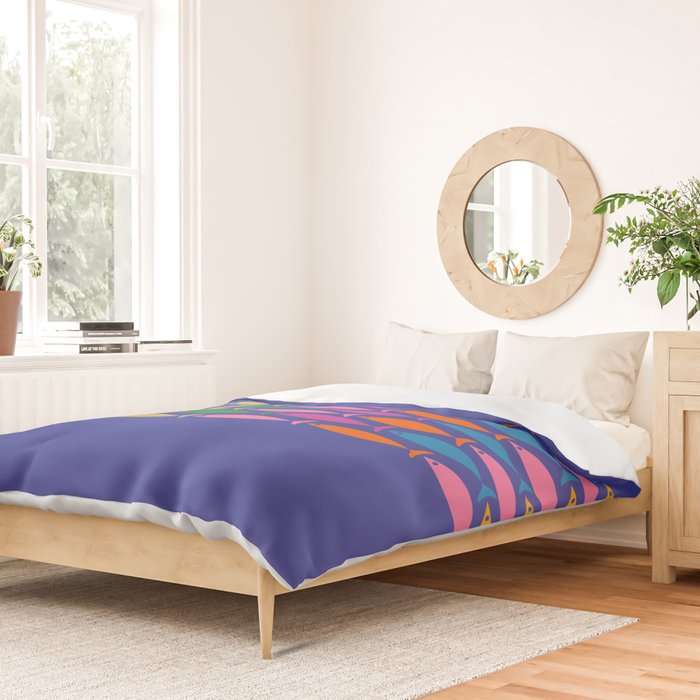Fish Stripe Colorful Vivid Minimal Mid Century Modern Ocean Pattern on Blue Duvet Cover Gallery Image 2