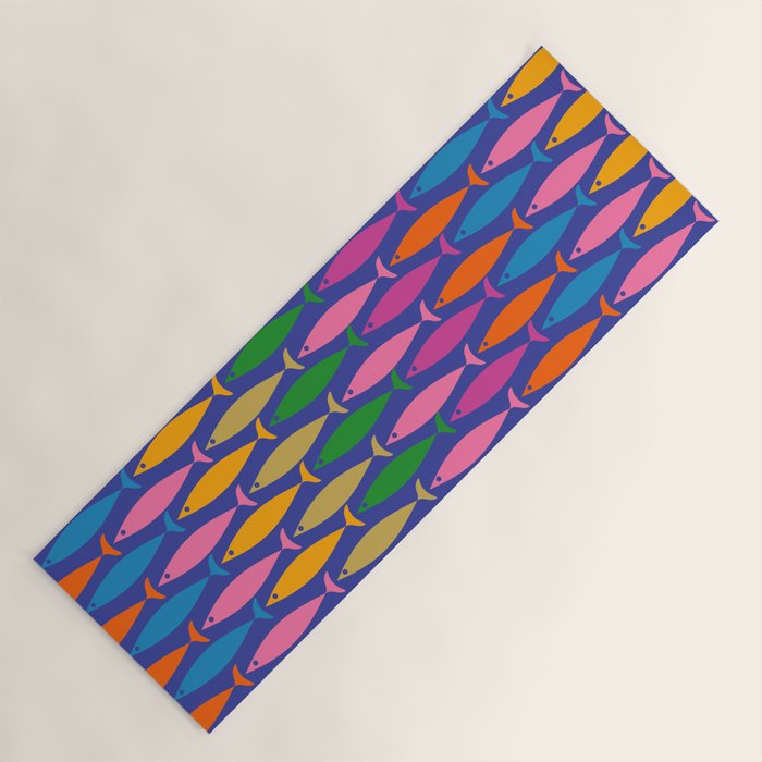 Fish Stripe Colorful Vivid Minimal Mid Century Modern Ocean Pattern on Blue Yoga Mat Gallery Image 1