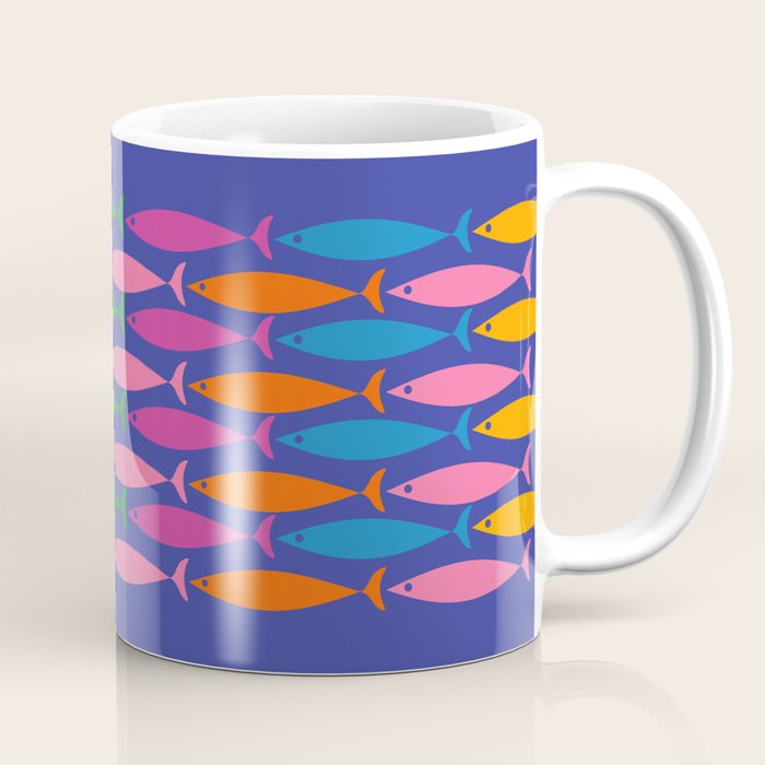 Fish Stripe Colorful Vivid Minimal Mid Century Modern Ocean Pattern on Blue Coffee Mug Gallery Image 1