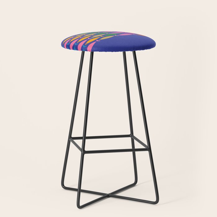 Fish Stripe Colorful Vivid Minimal Mid Century Modern Ocean Pattern on Blue Stool Gallery Image 1