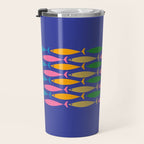 Fish Stripe Colorful Vivid Minimal Mid Century Modern Ocean Pattern on Blue Travel Mug Gallery Image 3