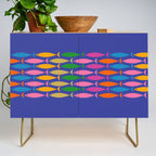 Fish Stripe Colorful Vivid Minimal Mid Century Modern Ocean Pattern on Blue Credenza Gallery Image 1