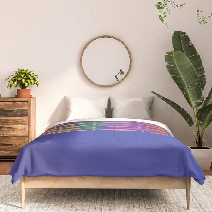 Fish Stripe Colorful Vivid Minimal Mid Century Modern Ocean Pattern on Blue Comforter Gallery Image 3