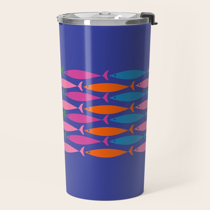 Fish Stripe Colorful Vivid Minimal Mid Century Modern Ocean Pattern on Blue Travel Mug Gallery Image 2