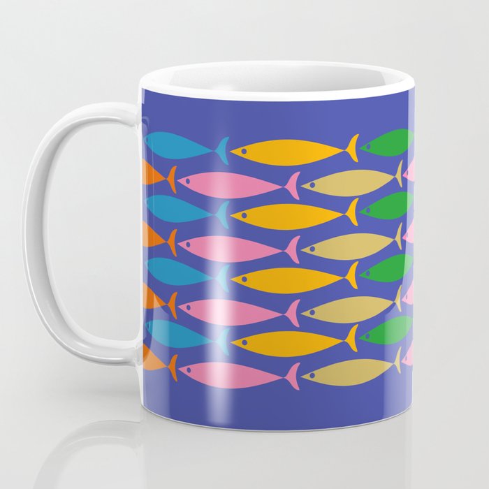 Fish Stripe Colorful Vivid Minimal Mid Century Modern Ocean Pattern on Blue Coffee Mug Gallery Image 3