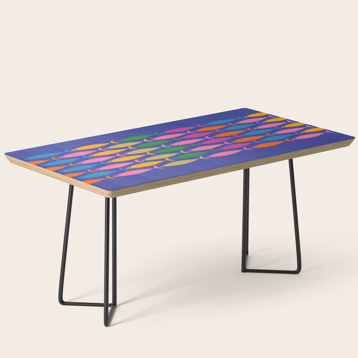 Fish Stripe Colorful Vivid Minimal Mid Century Modern Ocean Pattern on Blue Coffee Table Gallery Image 1