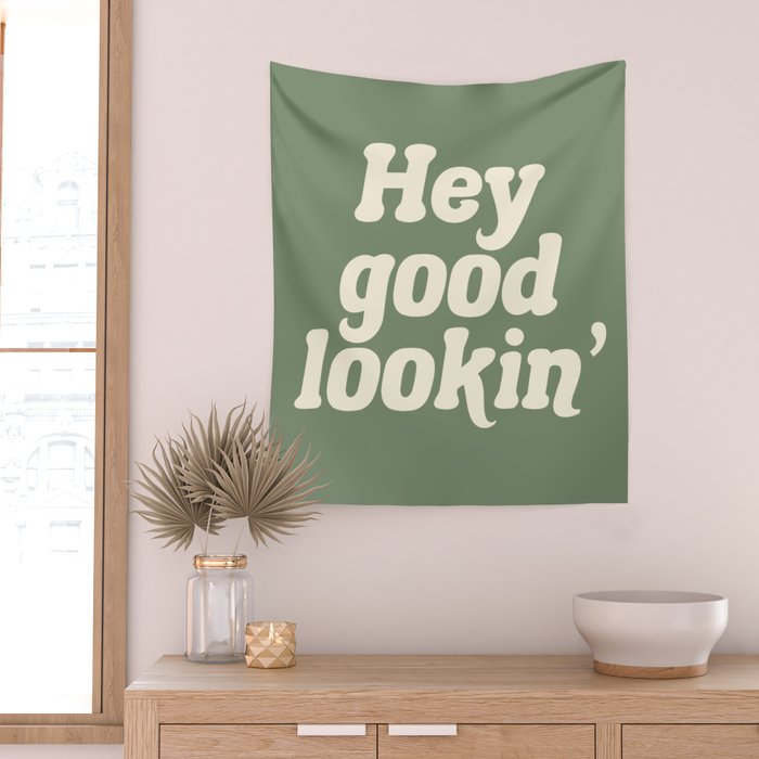 Hey Good Lookin' (Sage Cream) Wall Tapestry Gallery Image 2