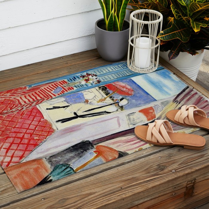 Henri Matisse Woman at The Open Window Painting Outdoor Rug Gallery Image 2