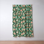 Festive Folk Art Forest Animals - Green and Red Window Curtain Gallery Image 3