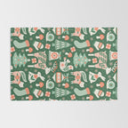 Festive Folk Art Forest Animals - Green and Red Rug Gallery Image 2
