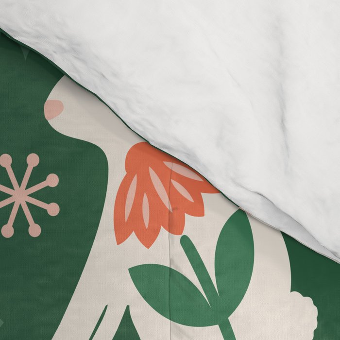 Festive Folk Art Forest Animals - Green and Red Comforter Gallery Image 4