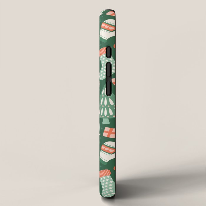 Festive Folk Art Forest Animals - Green and Red iPhone Case Gallery Image 2