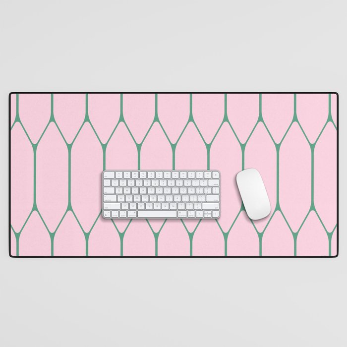 Pink and Green Long Honeycomb Minimalist Geometric Pattern Desk Mat Gallery Image 1