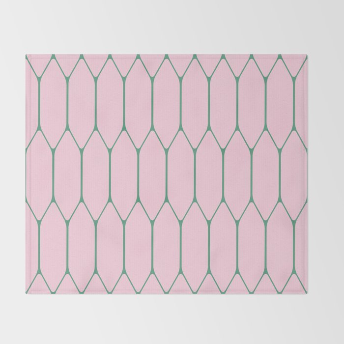 Pink and Green Long Honeycomb Minimalist Geometric Pattern Throw Blanket Gallery Image 2