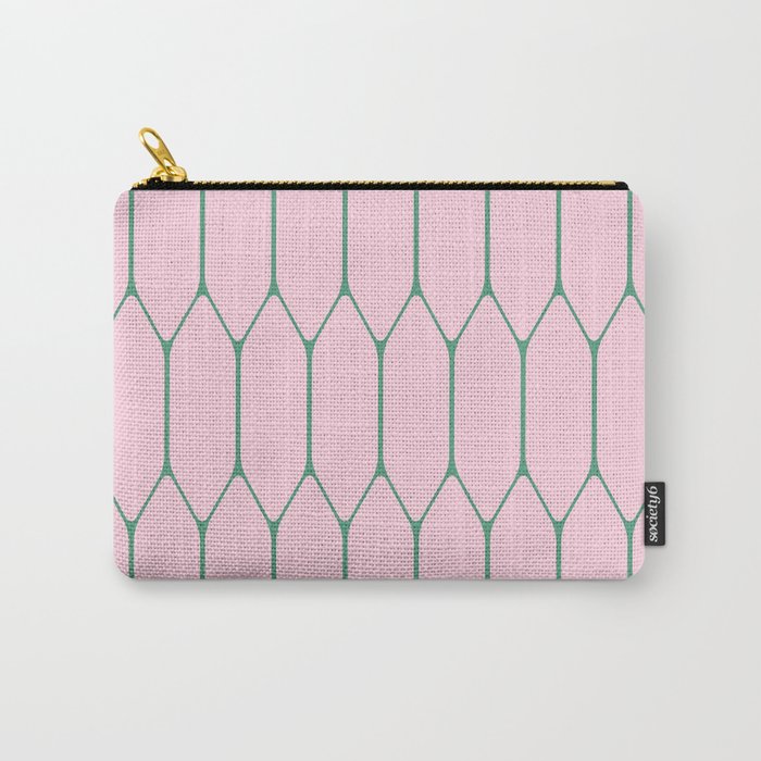 Pink and Green Long Honeycomb Minimalist Geometric Pattern Carry All Pouch Gallery Image 1